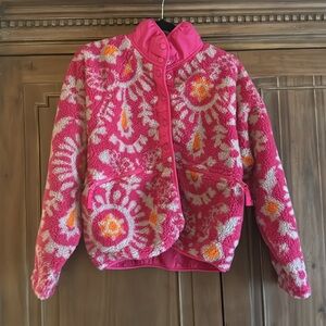 Free People Pink Floral Fleece Jacket